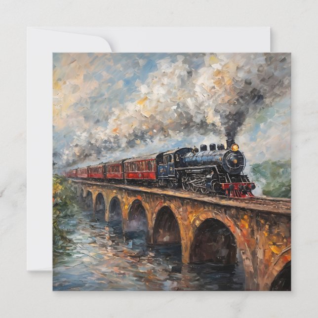 Invitación Tren de vapor en un puente - pintura al petróleo (Anverso)