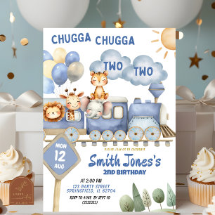 Invitación Tren todo a bordo del segundo cumpleaños con foto