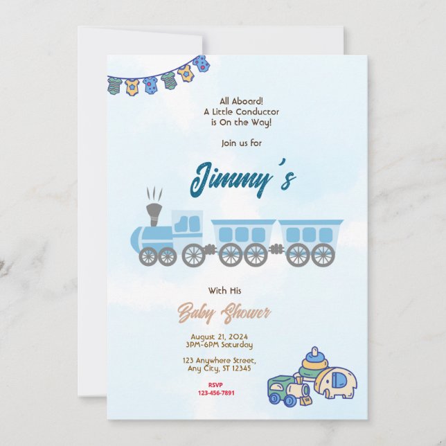 Invitación Tren Toy Baby Shower (Anverso)
