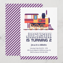 Invitación Tren Vintage retro y niños coloridos Cumpleaños