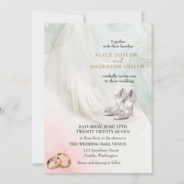 Invitación Trenby Bride Veil Green Boda (Anverso)