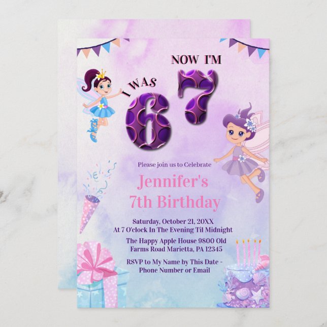 Invitación Trending 6 7 Meme Ballerina Girl Fairy Birthday (Anverso / Reverso)