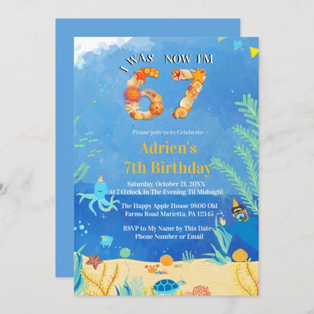 Invitación Trending 6→7 Meme Under the Sea Birthday (Anverso / Reverso)
