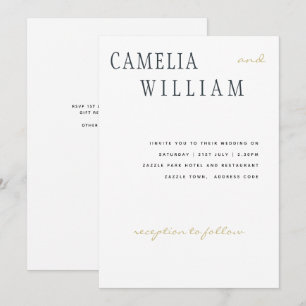 Invitación Trending Modern Boda Midnight Blue Gold Textos