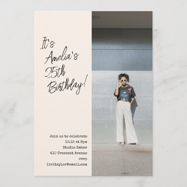 Invitación Trendy Aesthetic Photo 25th Adult Birthday Party  (Anverso)
