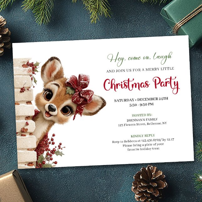 Invitación Trendy Baby Reindeer Funny Cartoon Watercolor  (Trendy Baby Reindeer Funny Cartoon Watercolor Holiday Invitation

)