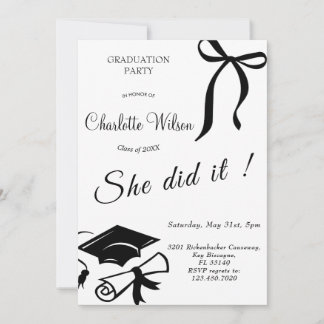 Invitación Trendy Black Bow Graduation Party Invitation