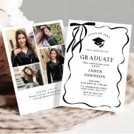 Invitación Trendy Black Bow Ribbon 4 PHOTO Graduation Part