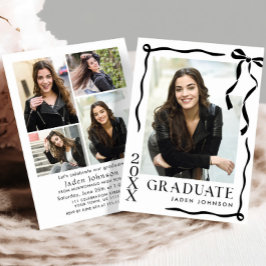 Invitación Trendy Black Bow Ribbon 5 PHOTO Graduation Party