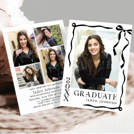 Invitación Trendy Black Bow Ribbon 5 PHOTO Graduation Party
