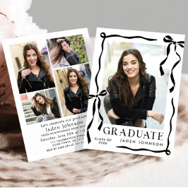 Invitación Trendy Black Bow Ribbon 5 PHOTO Graduation Party