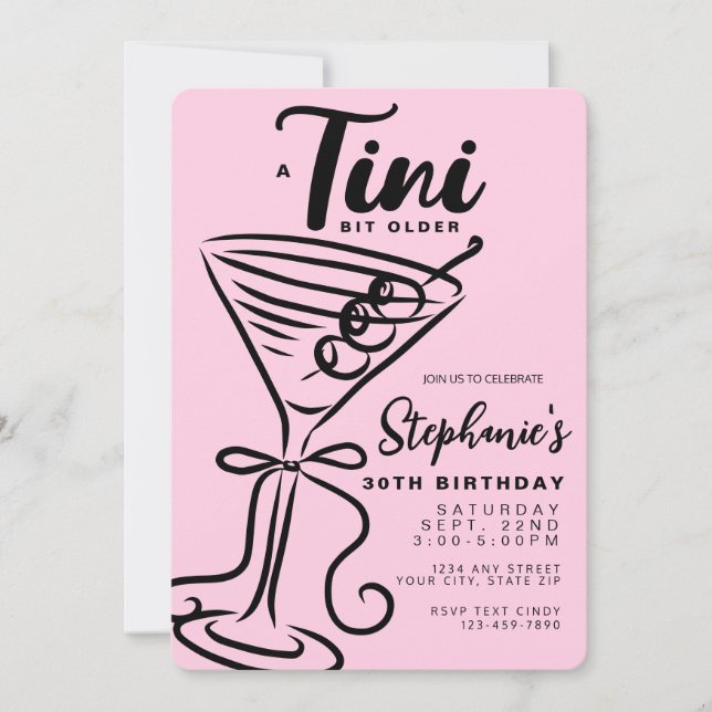 Invitación Trendy Black Bow Tini bit mayor 30 cumpleaños (Anverso)