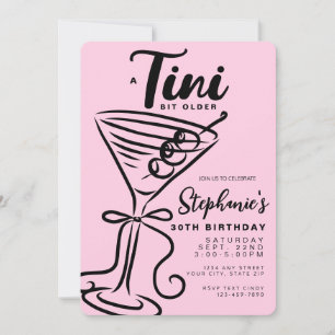 Invitación Trendy Black Bow Tini bit mayor 30 cumpleaños