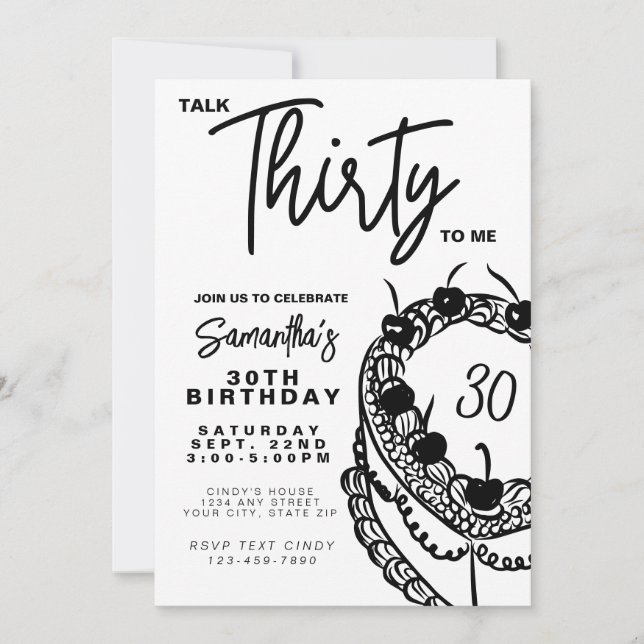 Invitación Trendy Black & White Habla Treinta Para Mí 30 Cump (Anverso)