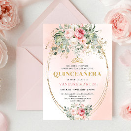 Invitación Trendy Bohemian Blush Floral Quinceañera Invitatio