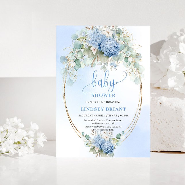Invitación Trendy Boho Blue Floral Baby Shower Invitation (Trendy Boho Blue Floral Baby Shower Invitation)