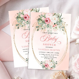 Invitación Trendy Boho Blush Rose Greenery Baby Shower Invite