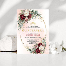 Invitación Trendy Boho Marsala Flowers Eucalyptus Quinceañera