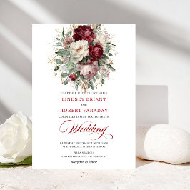 Invitación Trendy Burgundy and White Flowers Wedding Invite