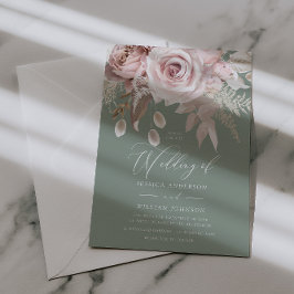 Invitación Trendy Designer Blush & Sage Wedding
