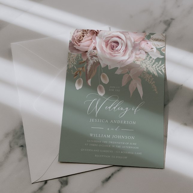 Invitación Trendy Designer Blush & Sage Wedding (Subido por el creador)
