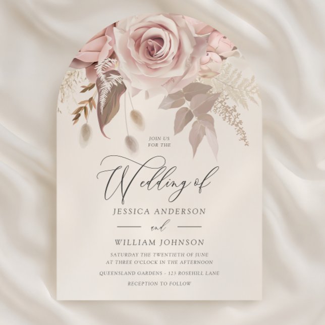 Invitación Trendy Designer Dusty Rose Blush Arch Wedding (Subido por el creador)