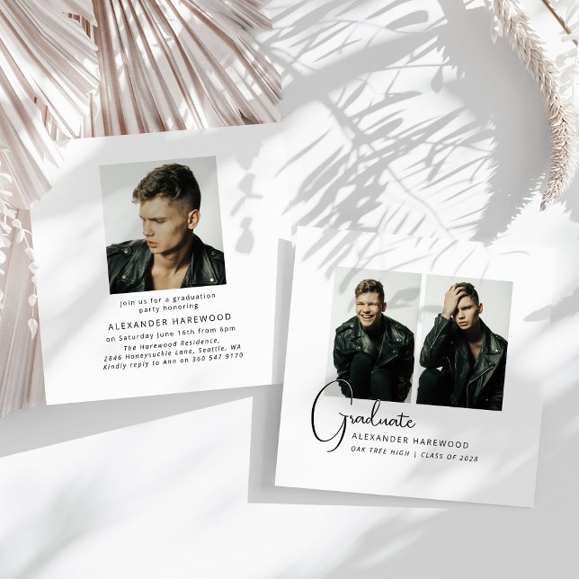 Invitación Trendy Double Sided 3 Photo Graduation Party (Subido por el creador)