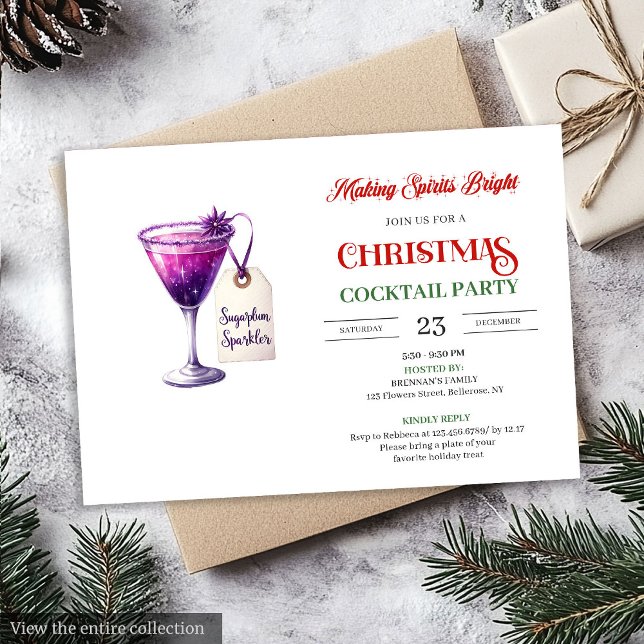 Invitación Trendy editable Christmas cocktails party invite (Trendy editable Christmas cocktails party invitation

)