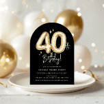 Invitación Trendy Gold Forty Balloons 40th Birthday Party<br><div class="desc">Make your 40th birthday celebration unforgettable with our customizable invitation featuring watercolor gold foil balloon numbers 40 on a timeless black background. Edit it to make it yours and set the tone for a party everyone will remember.</div>
