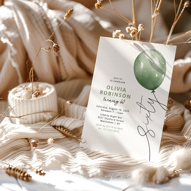 Invitación Trendy Green Balloon 60th Birthday (Subido por el creador)