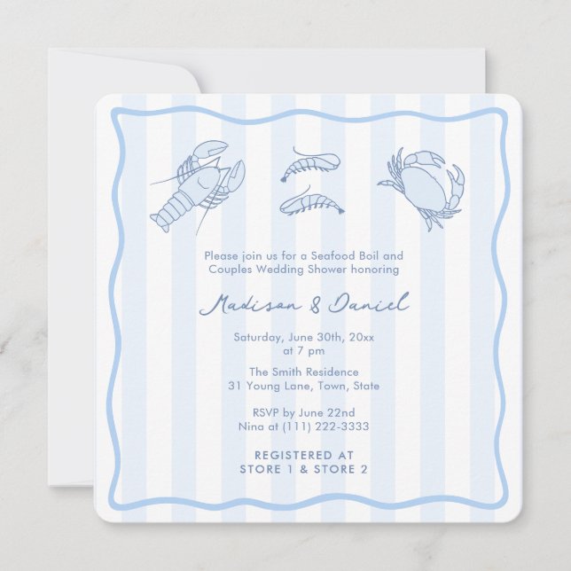 Invitación Trendy Hand-Drawn Seafood Boil Wedding Shower (Anverso)