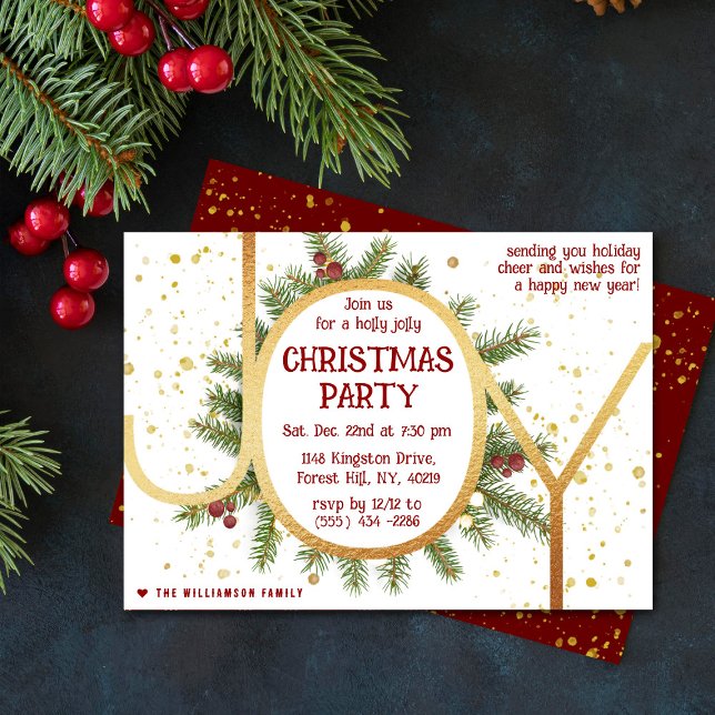 Invitación Trendy Joy Pine Boughs Wreath Christmas Party (Subido por el creador)
