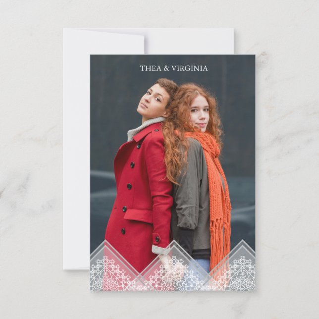 Invitación Trendy Lace Lesbian Gay Wedding Photo Instant (Anverso)