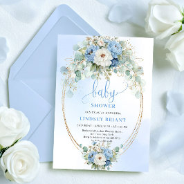 Invitación Trendy Light Blue Flowers Greenery Baby Shower