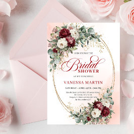 Invitación Trendy Maroon Floral Gold Accent Bridal Shower