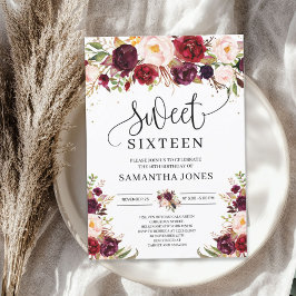Invitación Trendy marsala burgundy rubia floral 16