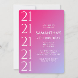 Invitación Trendy Modern Bold Pink Gradient 21st Birthday