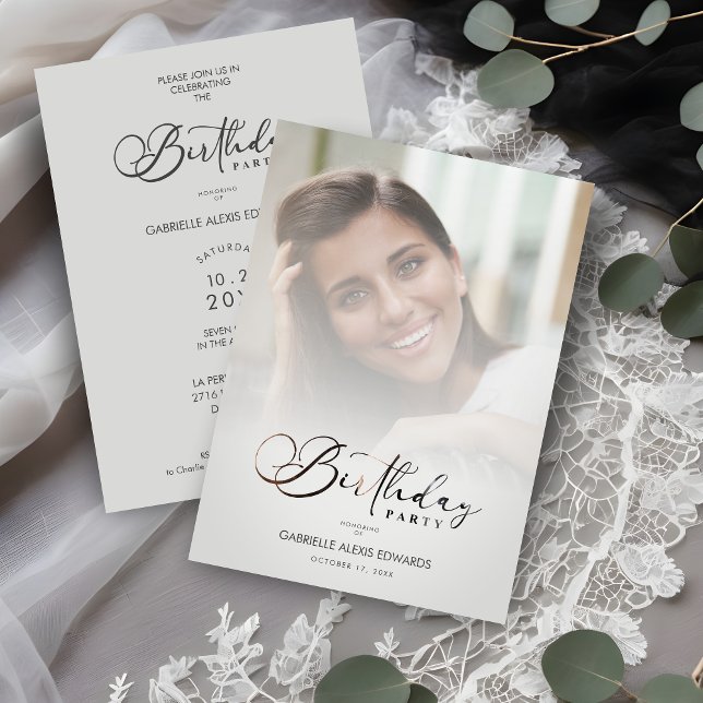 Invitación Trendy Modern Transparency Overlay Vellum Effect  (Trendy Modern Transparency Overlay Vellum Effect Custom Photo Birthday Card Invitation with Envelope)