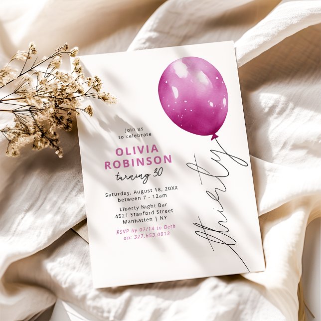 Invitación Trendy Pink Balloon 30th Birthday (Subido por el creador)