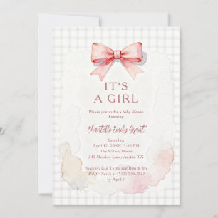 Invitación Trendy Pink Coquette Bow Girl Baby Shower LPM26