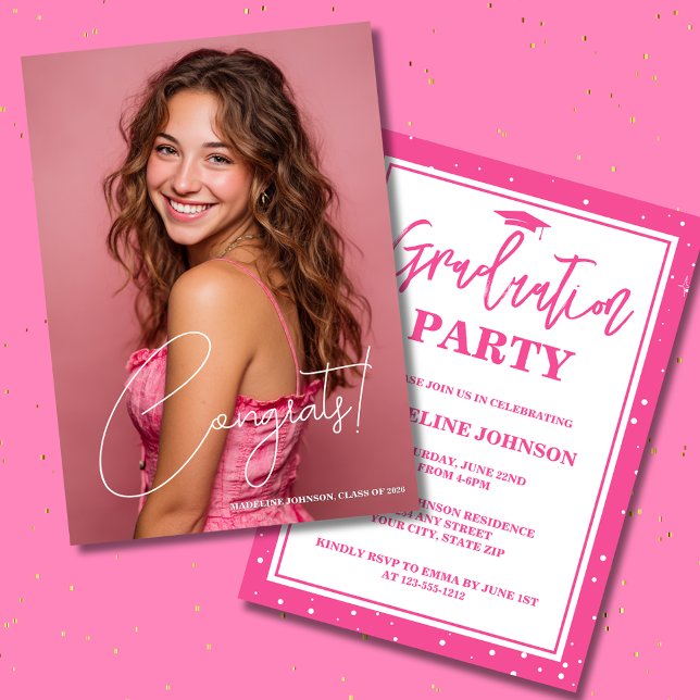 Invitación Trendy Pink Photo 2026 Graduation Party (Subido por el creador)