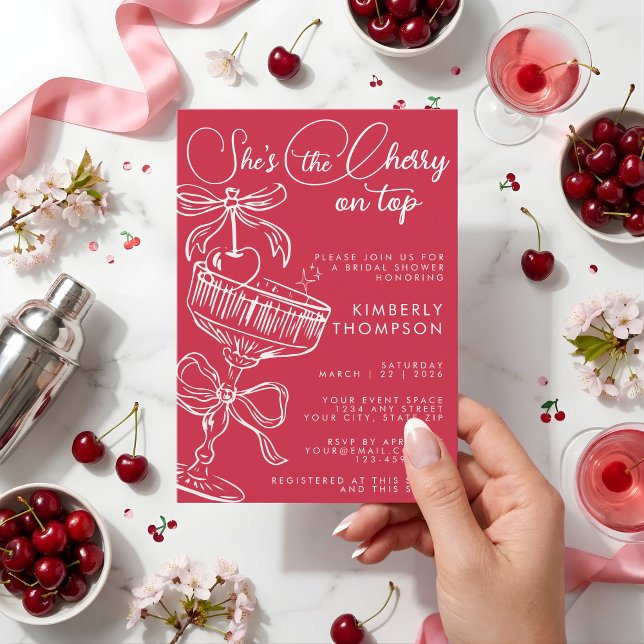 Invitación Trendy Red She's The Cherry On Top Bridal Shower (Subido por el creador)