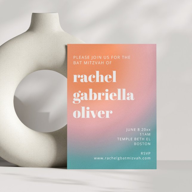 Invitación Trendy Retro Gradiente Turquoise Bat Mitzvah (Subido por el creador)