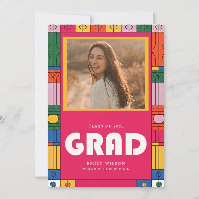Invitación Trendy Retro Modern Grad Photo Graduation (Anverso)