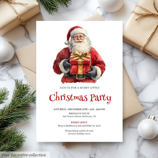 Invitación Trendy Santa Watercolor Holiday Dinner Invitation (Trendy Santa Watercolor Holiday Dinner Invitation)