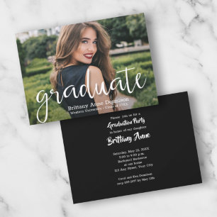 Invitación Trendy Script Photo Graduation Party Invitations