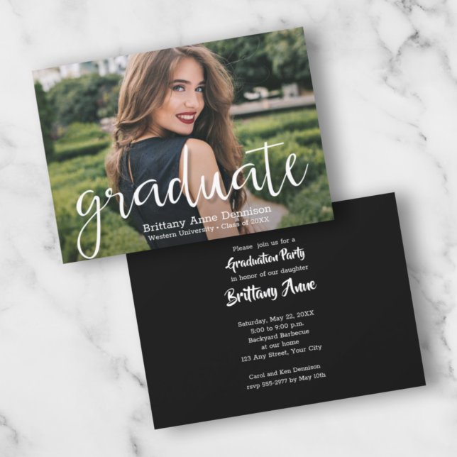 Invitación Trendy Script Photo Graduation Party Invitations (Subido por el creador)