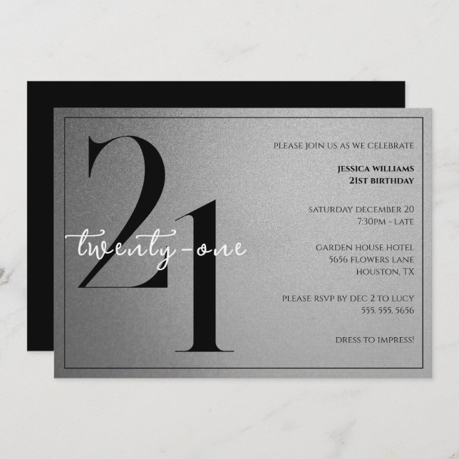 Invitación Trendy Shiny Modern Unisex 21st Birthday (Anverso / Reverso)