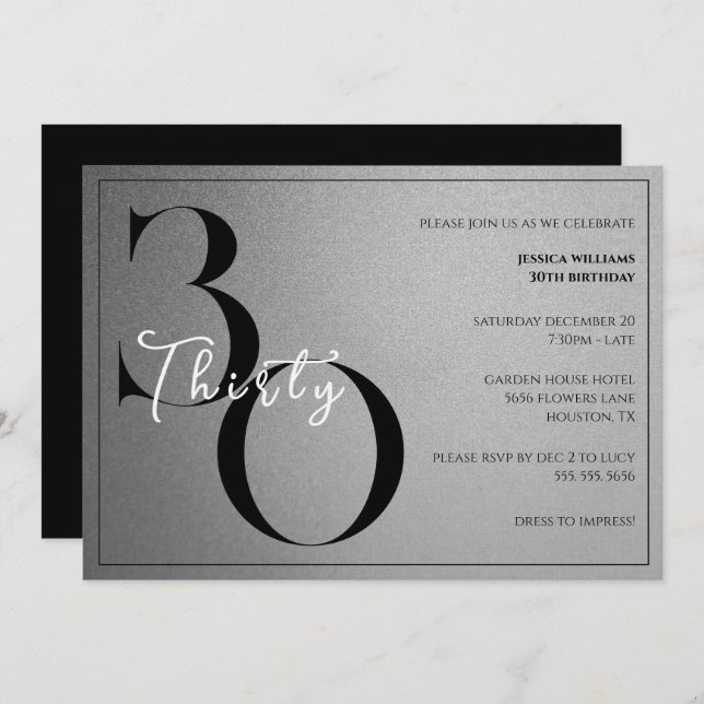Invitación Trendy Shiny Modern Unisex 30th Birthday (Anverso / Reverso)