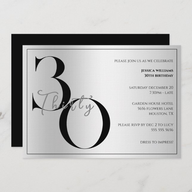 Invitación Trendy Shiny Modern unisex 30th Birthday  (Anverso / Reverso)